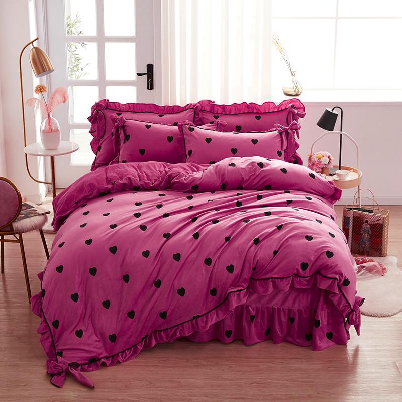 Korean Style Crystal Velvet 4pcs Duvet Cover Bed Sheet Bed Skirt Pillowcases Ruffles Wave Point Bean Paste Pink Yellow Grey
Korean Style Crystal Velvet 4pcs Duvet Cover Bed Sheet Bed Skirt Pillowcases Ruffles Wave Point Bean Paste Pink Yellow Grey