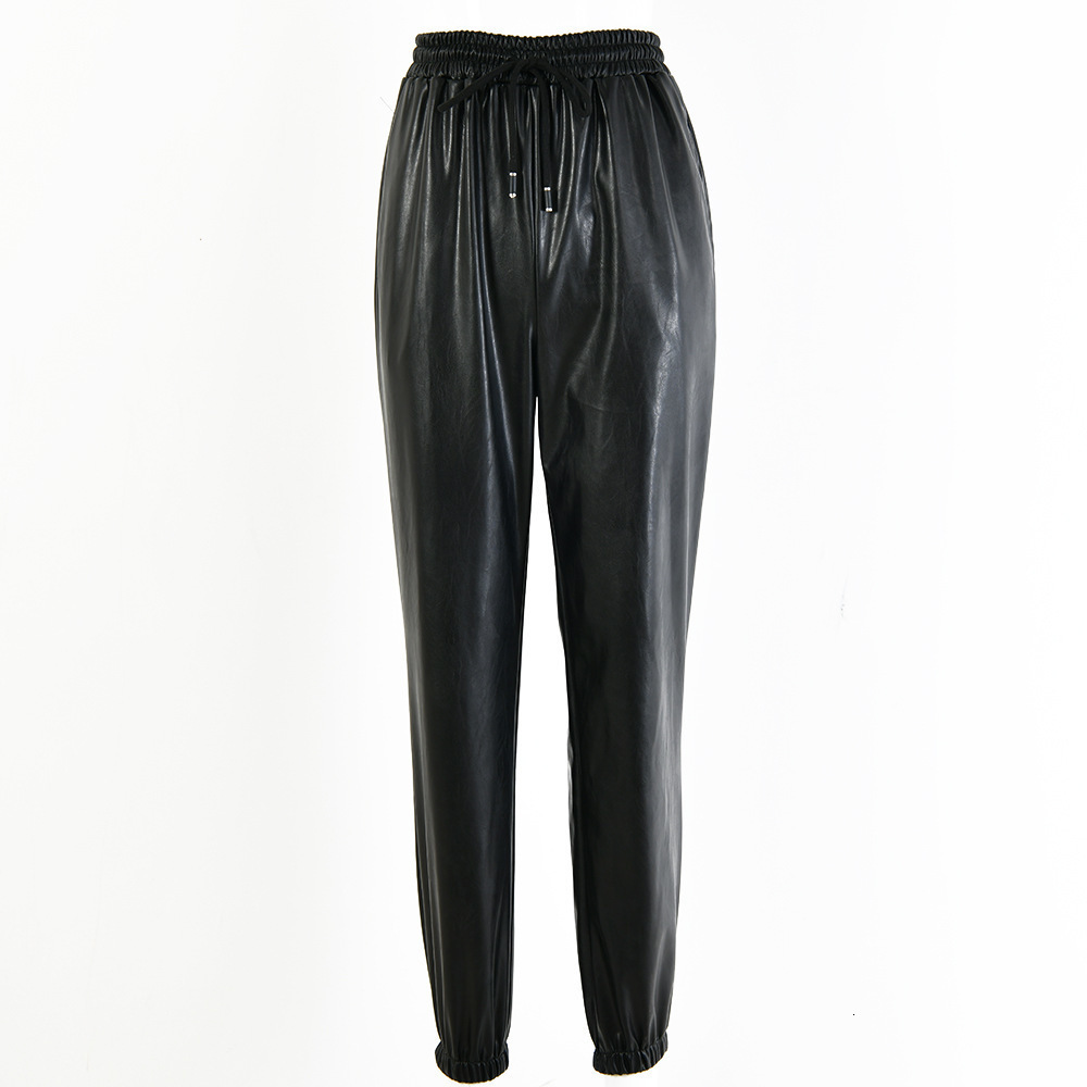 DEAT Pu Leather Harem Pants Fashion Women Black Loose Trousers Autumn Winter Female Casual High Waist Pantalon MG756 201109