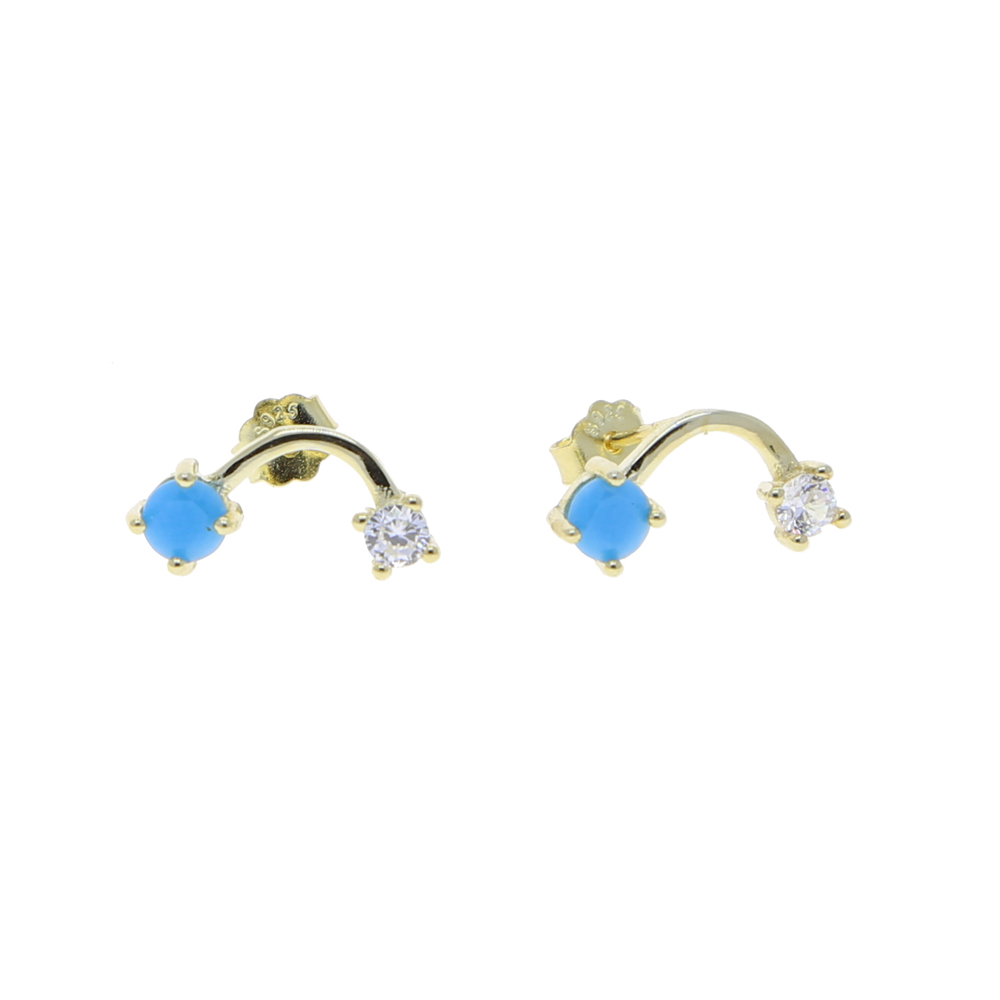 Fashion 925 sterling silver wave shape stud earring Jewelry Cute mini Stud Earrings with turquoise paved for Women ear Earring