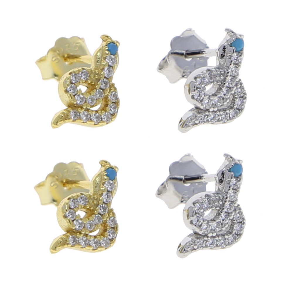 new arrived 100 silver fine snake stud earring with cz paved mini 925 sterling silver tiny animals cute stud wedding earring drop ship