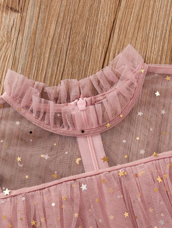 Toddler Girls Layered Hem Star Mesh Dress SHE
