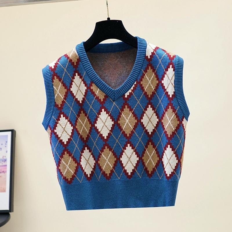 Women Knitted Sleeveless Sweater Vest Vintage Contrast Color Argyle Plaid Jacquard Sweater V-Neck Preppy Style Loose Tank Top, Green
Women Knitted Sleeveless Sweater Vest Vintage Contrast Color Argyle Plaid Jacquard Sweater V-Neck Preppy Style Loose Tank Top, Green