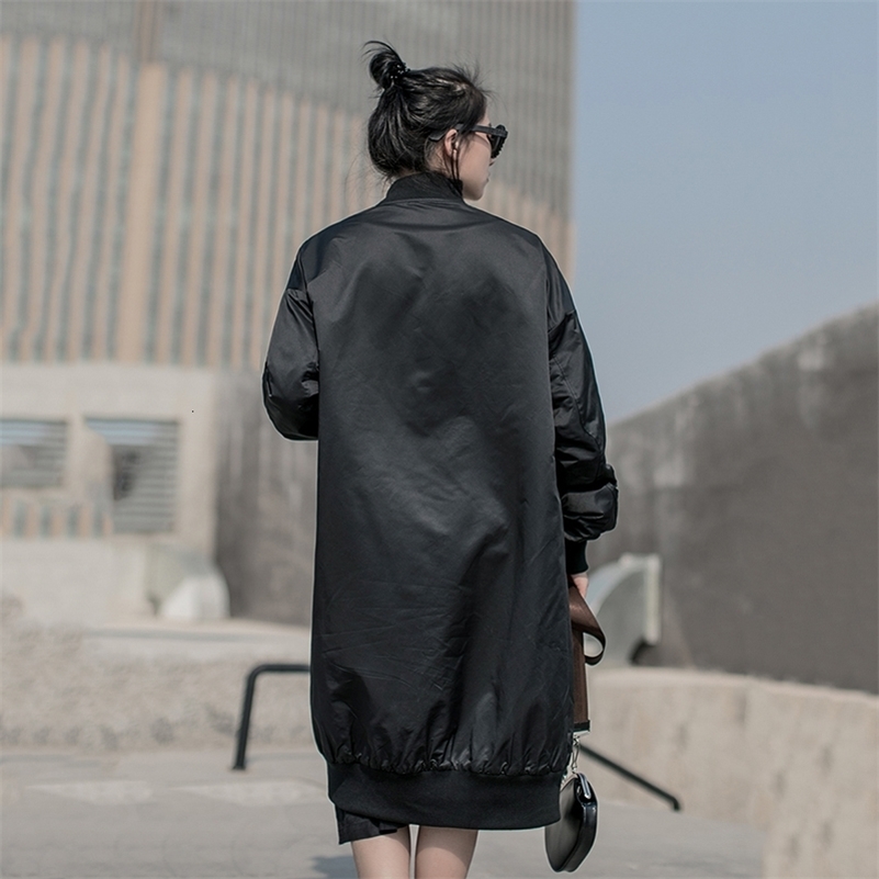 EAM Oblique Button Big Size Cottonpadded Coat Long Sleeve Loose Fit Women Parkas Fashion Spring Autumn 19Aa825 Y201001