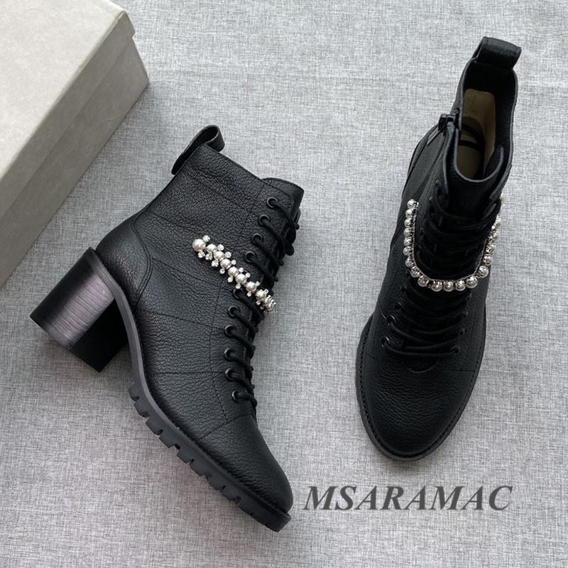 Retro pearl chain decoration thick high-heeled short boots round toe side zipper ankle boots elegant ladies party shoes, Black
Retro pearl chain decoration thick high-heeled short boots round toe side zipper ankle boots elegant ladies party shoes, Black