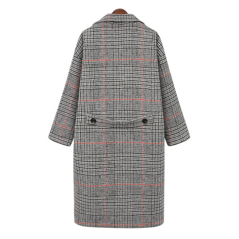 Autumn Winter Long Coat Women Casual Plus Size Plaid Double breasted Wool Blazers Jacket Female Elegant Overisze Outwear 201222