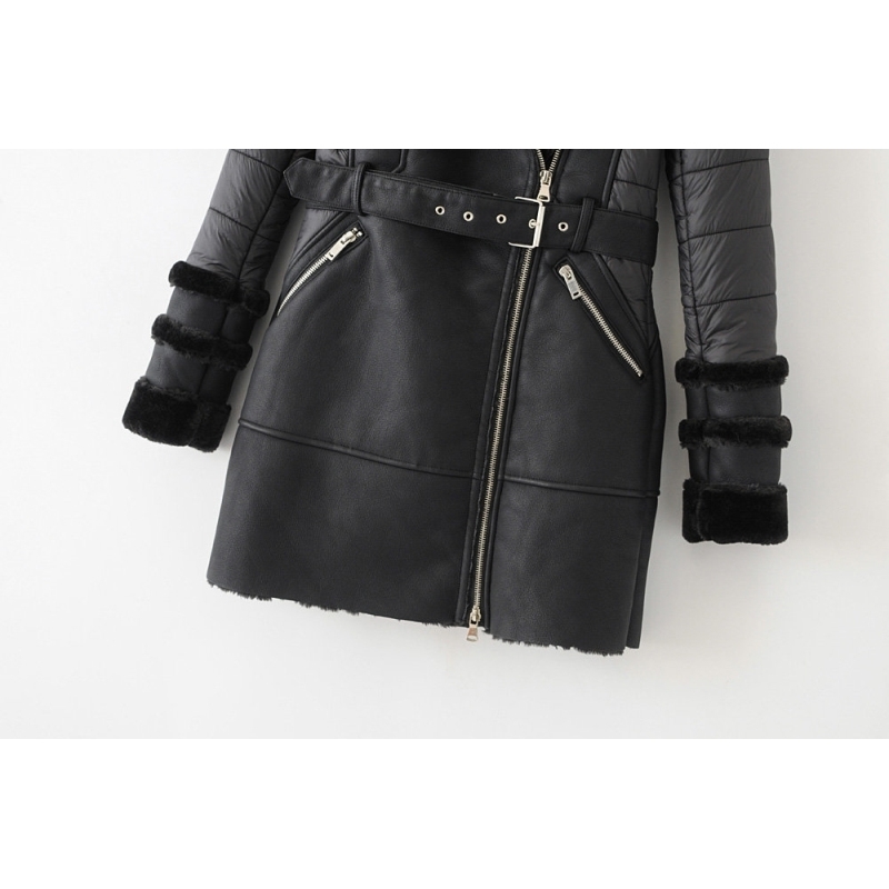 fashion women long PU leather coats winter ladies fur collar faux leather jackets vintage female long jacket girls pocket 201020