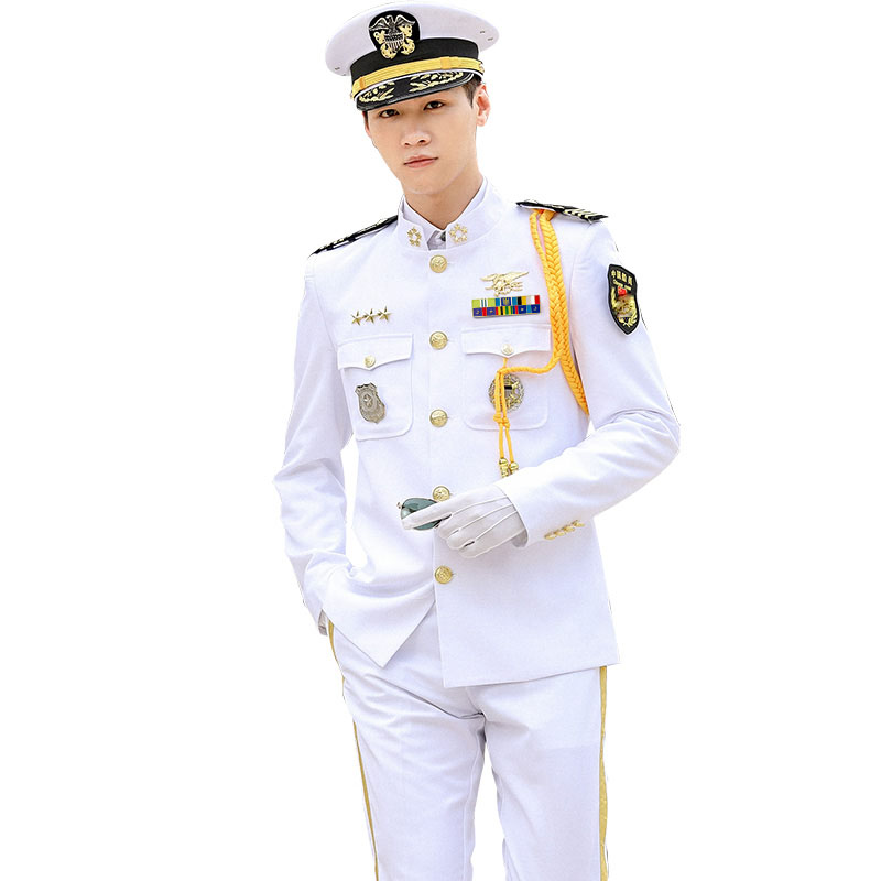 International Seafarer Spring Autumn Security Concierge Standard Uniform Stand Collar Crew Captain Uniform Black White Suits