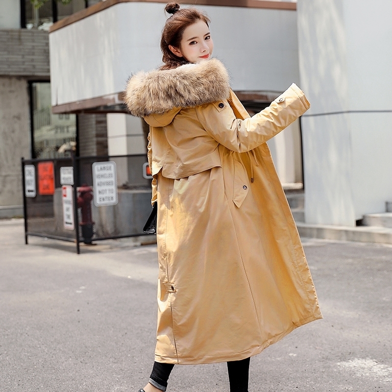 -30 Degrees Snow Wear X-Long Parkas Jacket Fur Hooded Female Overcoat Fluff Lining Thick Winter Coat Women Clothess 201202