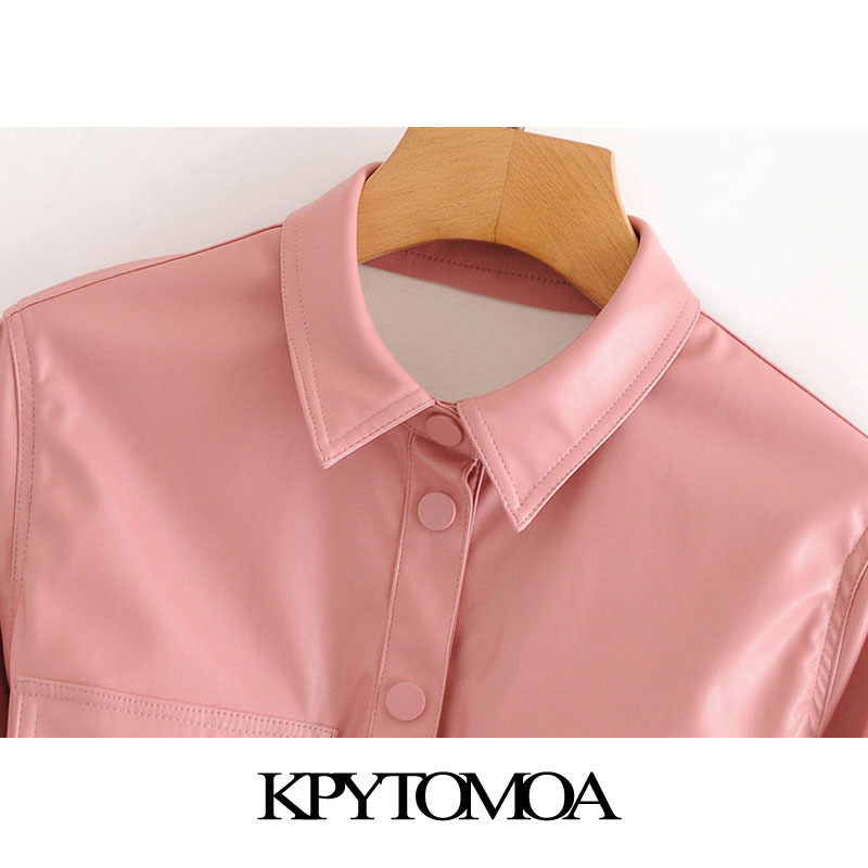 KPYTOMOA Women 2020 Fashion With Belt Faux Leather Jacket Coat Vintage Long Sleeve Pockets Female Outerwear Chic Tops LJ201127