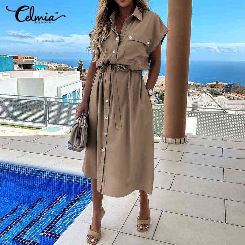 Celmia Elegant Dress 2022 Fashion Summer Women Lapel Party Dress Short Sleeve Casual Buttons Vintage High Waist Midi Vestidos G0214, (style b)white
Celmia Elegant Dress 2022 Fashion Summer Women Lapel Party Dress Short Sleeve Casual Buttons Vintage High Waist Midi Vestidos G0214, (style b)white