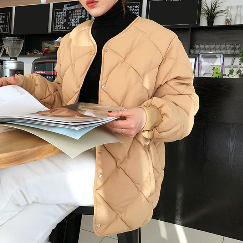 Diamond Lattice Solid Thicken Women's Parkas Winter Single Breasted Mandarin Collar Female Jacket Fashion Casual Ladies Parka 201019
