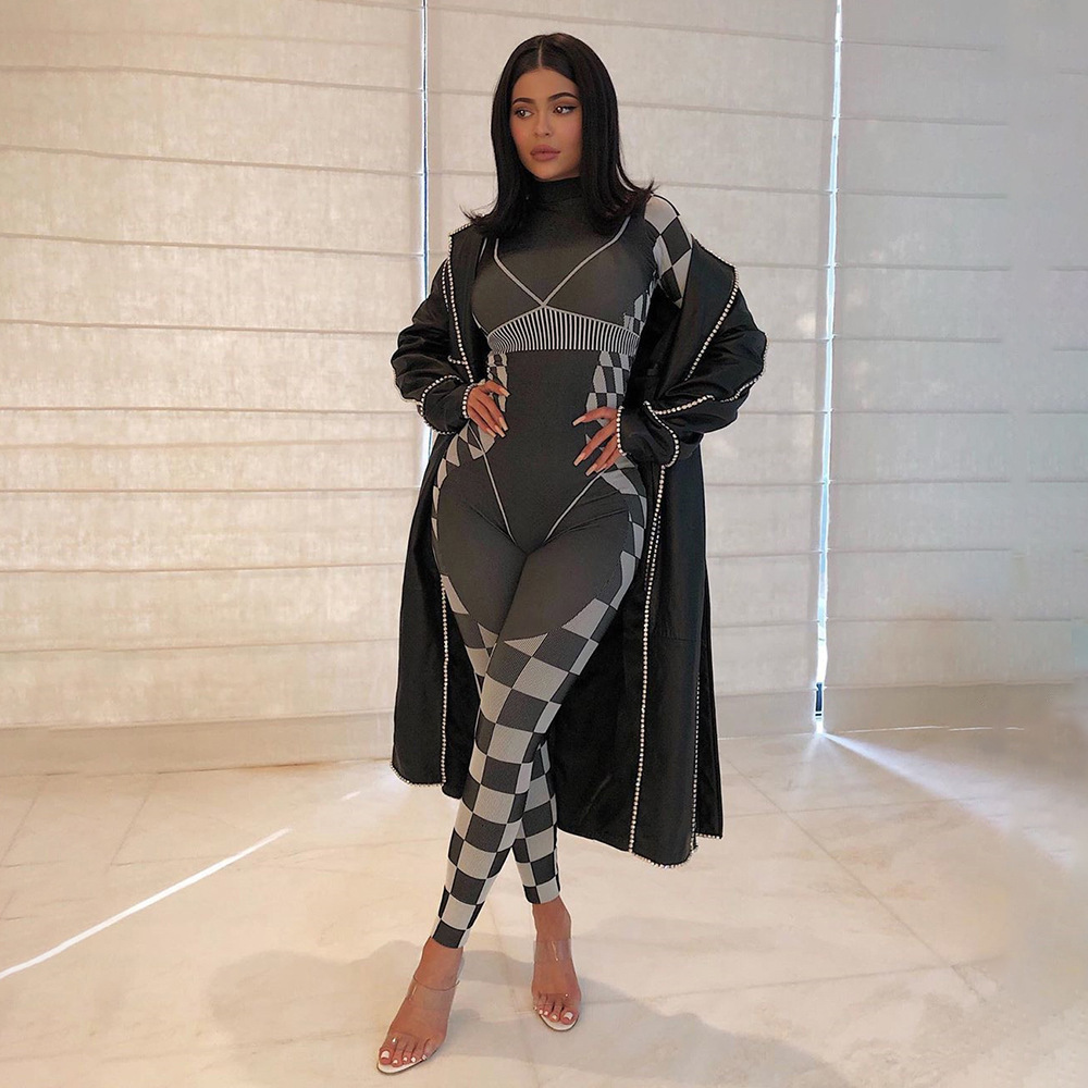 BOOFEENAA Black Spandex Long Sleeve Bodycon Jumpsuit Kyliejenner Sexy Club One Piece Outfit Jump Suits for Women C87-AE96 T200509
