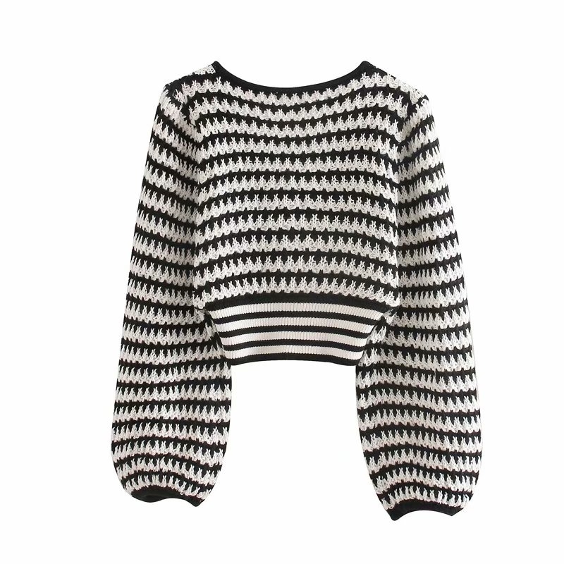 EWQ Autumn Santa Sweater Contrast Stripes Thin Section Vneck Longsleeved Short Top European Trend Ladies Pullover Knit 201017
