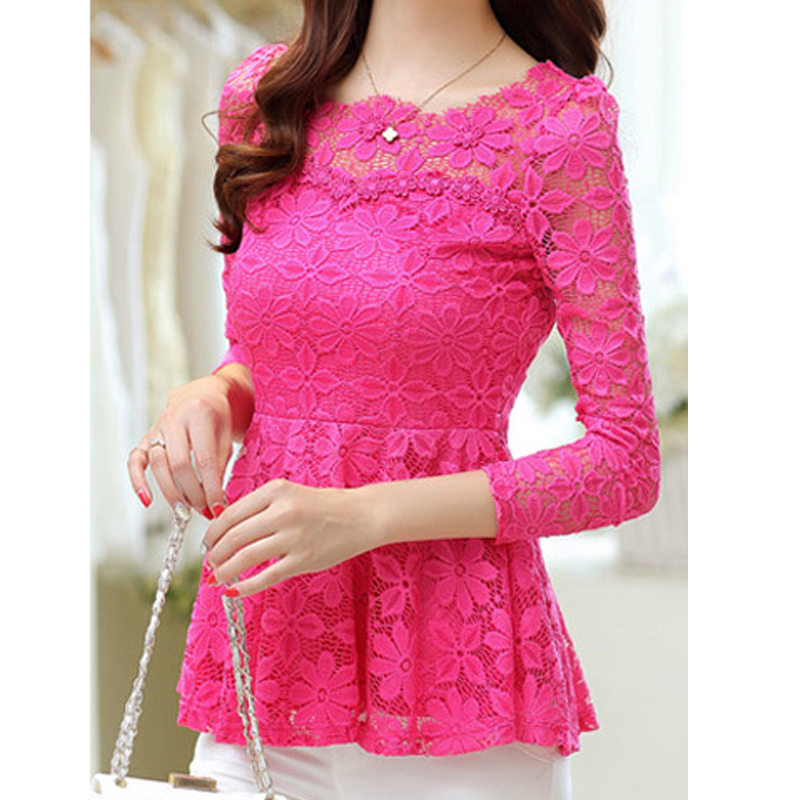 New Spring Blusas Top Flowers White Lace Blouse Women Slim Long Sleeve Shirt Female Vintage Ruffle Top Chemise Femme 817C5 201125