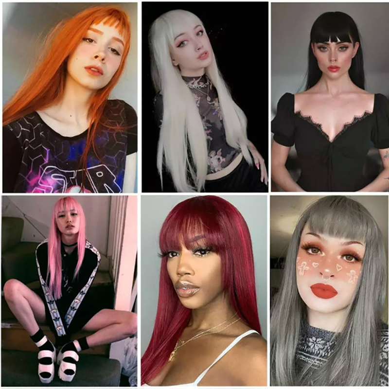 Flat Bangs Long Straight Wig Female Soft Chemical Fiber Hair Fashion Ladies Full Head Cover Wig