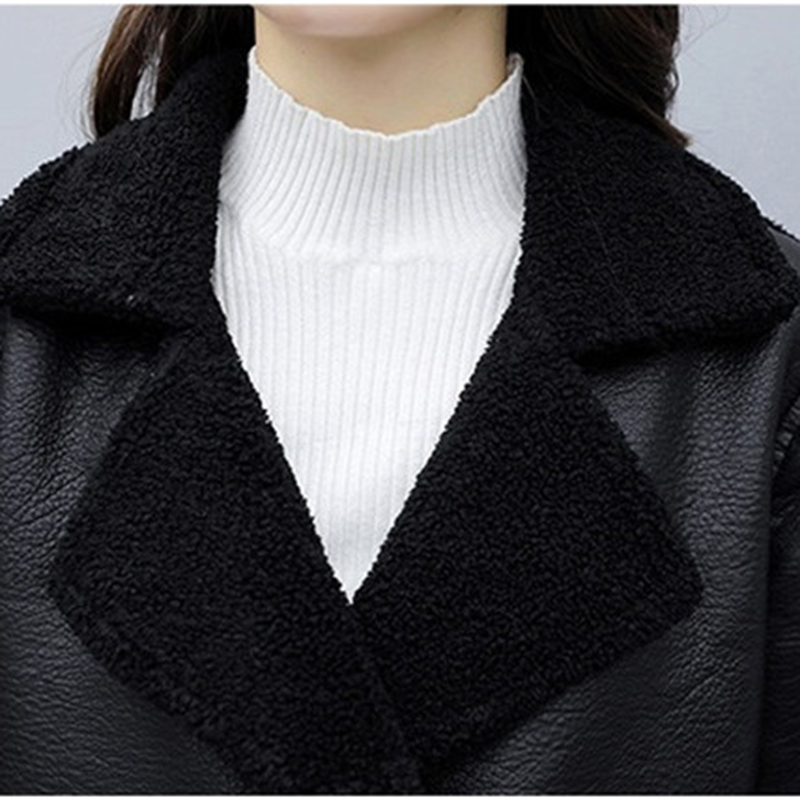 Autumn Winter Both sides Wear Leather Coat Women Plus size 5XL Plus velvet Thicken Loose Outerwear Female Flocking Jackets 3071 201020