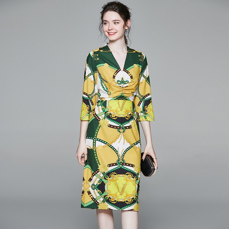 2021 New Summer Fashion Runway Women Vintage V-neck Drape Bodycon Female Yellow Print Office Ladies Thin Slim Midi 5pvf, As picture
2021 New Summer Fashion Runway Women Vintage V-neck Drape Bodycon Female Yellow Print Office Ladies Thin Slim Midi 5pvf, As picture