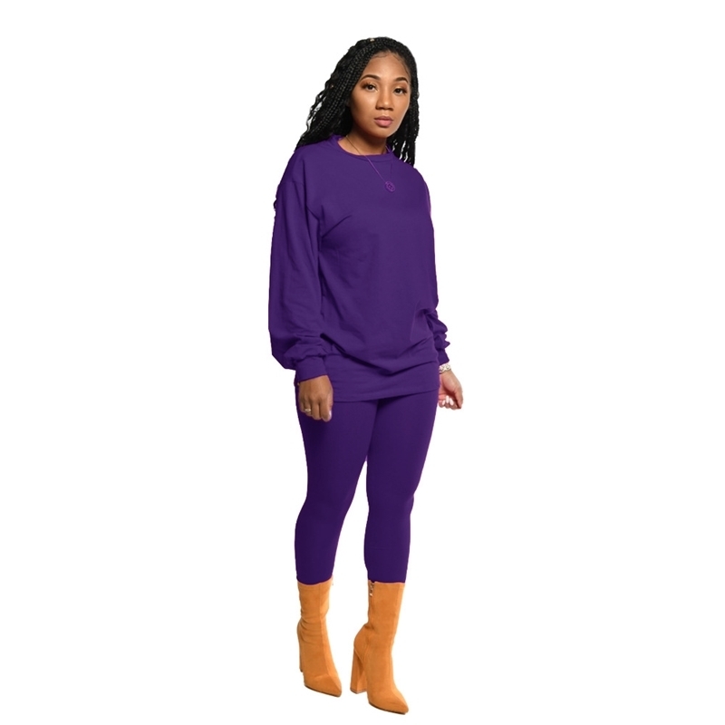 Autumn Women Tracksuit Solid-Color Long Sleeves Tops & Trousers Casual 2 Piece Set 201120