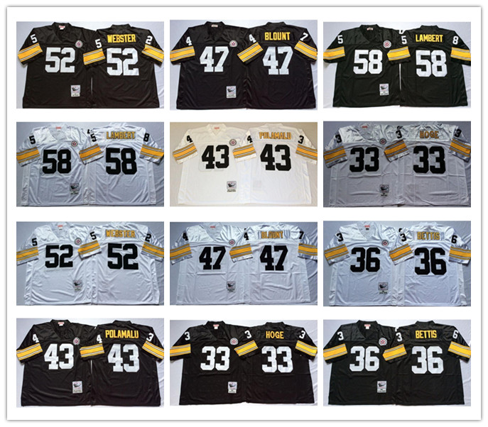 NCAA Mens Vintage Top #43 Troy Polamalu 33 Merril Hoge 36 Jerome Bettis 47 Mel Blount 52 Webster 58 Jack Lambert Stitched Men Jerseys, Black
NCAA Mens Vintage Top #43 Troy Polamalu 33 Merril Hoge 36 Jerome Bettis 47 Mel Blount 52 Webster 58 Jack Lambert Stitched Men Jerseys, Black