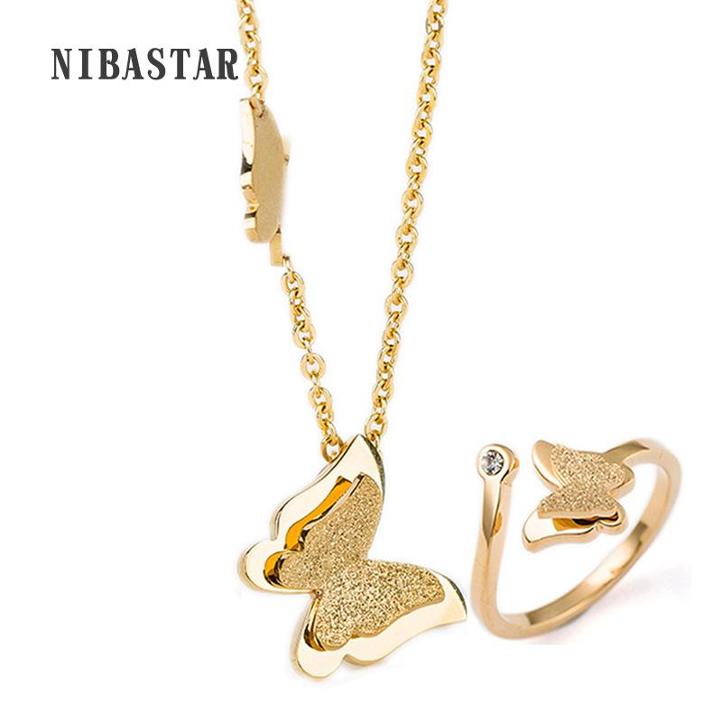 Lovely Gift Romantic Butterfly Ring+necklace Jewelry Set Fashion Gold-Color Stainless Steel Women Engagement Accessories, As pic
Lovely Gift Romantic Butterfly Ring+necklace Jewelry Set Fashion Gold-Color Stainless Steel Women Engagement Accessories, As pic