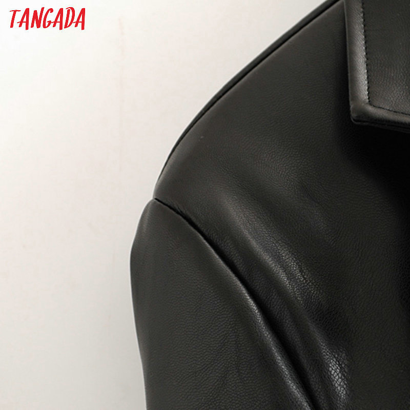 Tangada women vintage black faux leather blazer female long sleeve jacket ladies high street casual blazer suits 6A105 201102