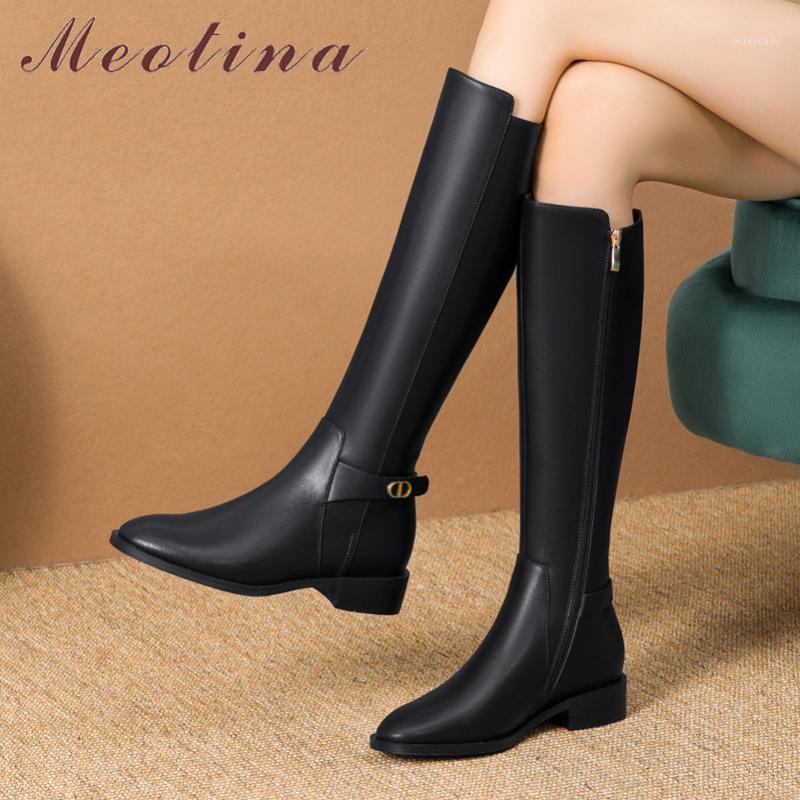 Meotina Med Heel Knee High Boots Woman Real Leather Riding Boots Metal Decoration Chunky Heel Shoes Zip Long Female Black1, Black 
Meotina Med Heel Knee High Boots Woman Real Leather Riding Boots Metal Decoration Chunky Heel Shoes Zip Long Female Black1, Black