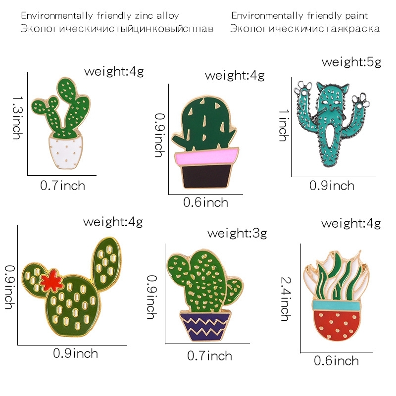 13pcs/lot Enamel Mixed Color Cactus Brooch Pins Ornaments Jackets Badge Lapel pin jewelry Gift for Children Girls, XZ1455 201009