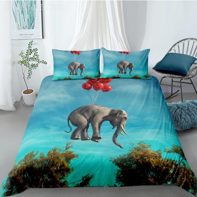 

Bedding Sets 3D Printed Animal Duvet Cover Set Flying Elephant Single Double Queen Size Sky Blue Kid Adult Bedclothes, As picture