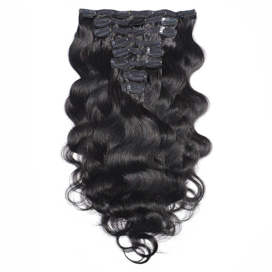 Clip In Hair Extensions Human Hair Brazilian Body Wave 8 Pcs/Set Natural Black Color 8-26 Inch 120G