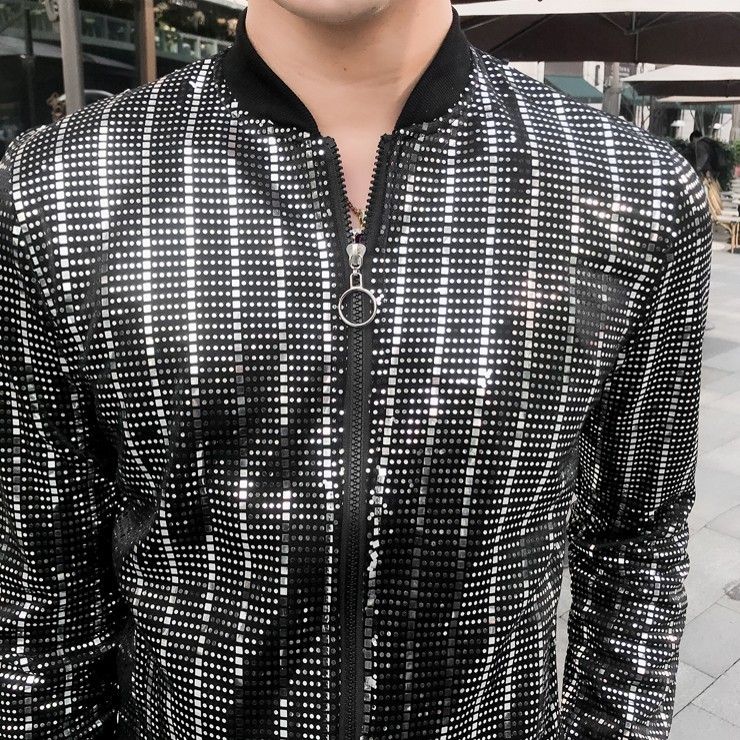 Men's Jackets Glitter Sequins Punk Style Summer Thin Outerwear Coat Male Stage Nightclub Dancing Slim Fit Fashion Jacket for Men 201105