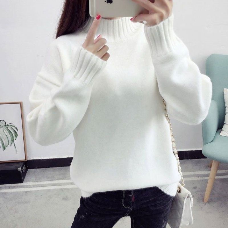Casual Turtleneck Pullover Sweaters Women Autumn Winter Long Sleeve Warm Knitted Jumper Elegant Loose White Female Sweaters 201111wtt