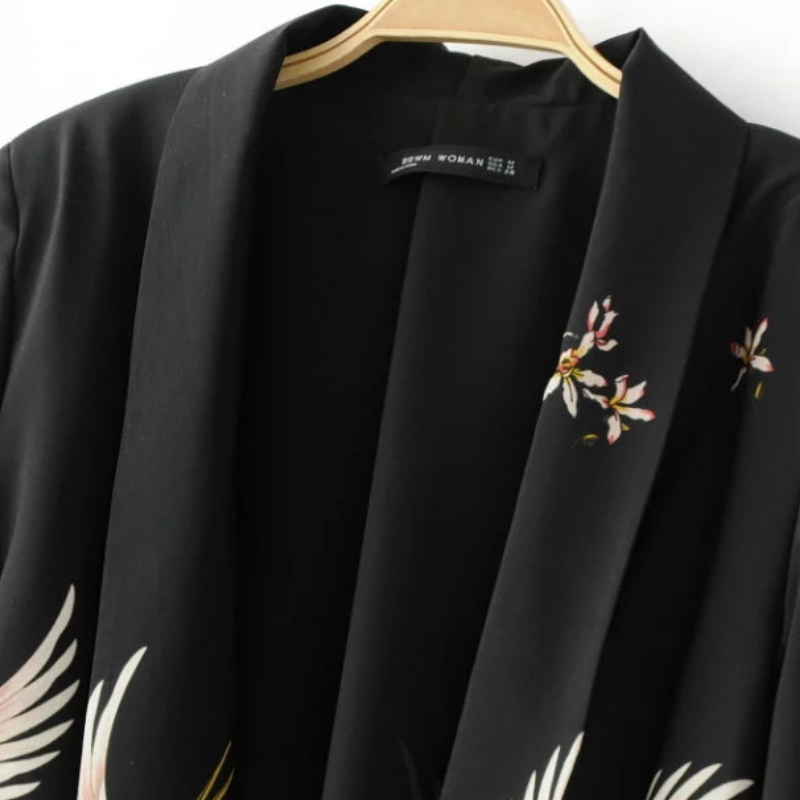 Fashion Women Red Crowned Crane printing Kimono style jacket Casual Long sleeve Coat Vintage Knotted belt Loose Tops C215 201112