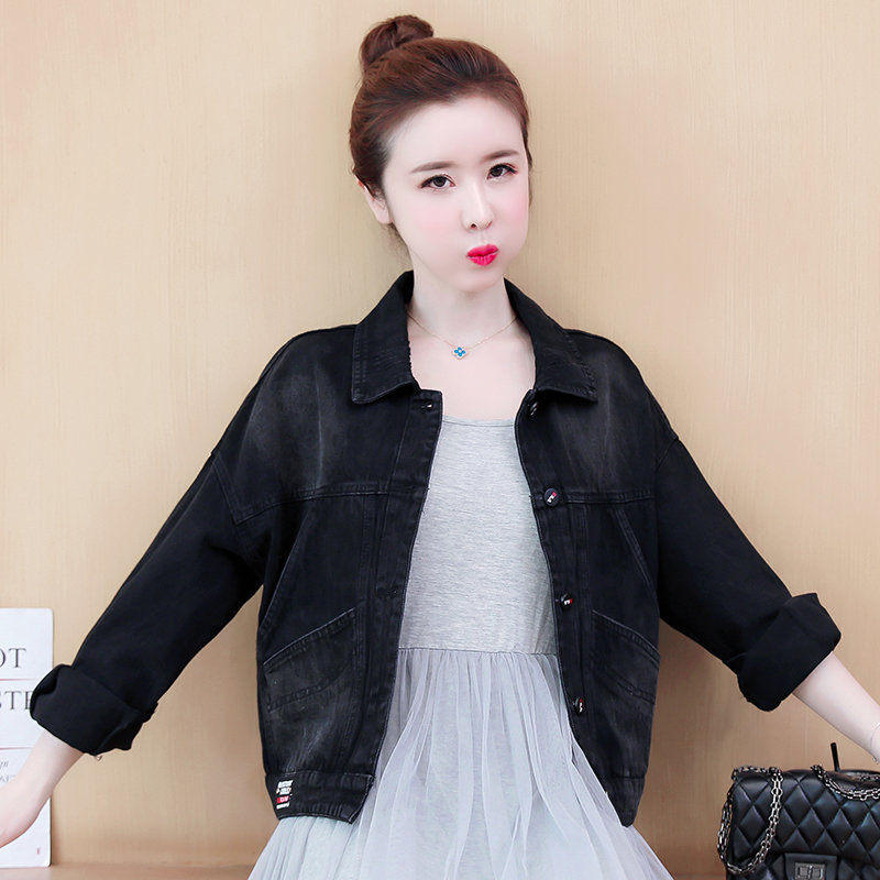 New Autumn Turn-down Collar Basic Jean Women Jacket Loose Casual Ladies Coats Female Black Outwear Denim Jackets Clothing 201029