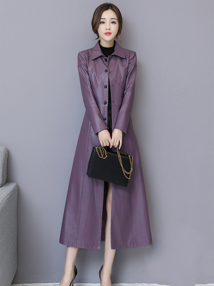 Lautaro Extra long leather trench coat for women Red black plus size clothes for women 4xl 5xl 6xl 7xl Womens fall fashion 201226