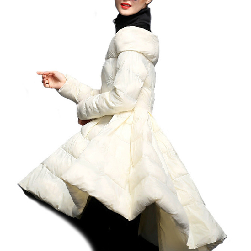 [EAM] Spring Woman Solid Color Long Sleeve Spliced Black Stand Collar Skirt Type Warm Loose Down Jackets LD0460 201027