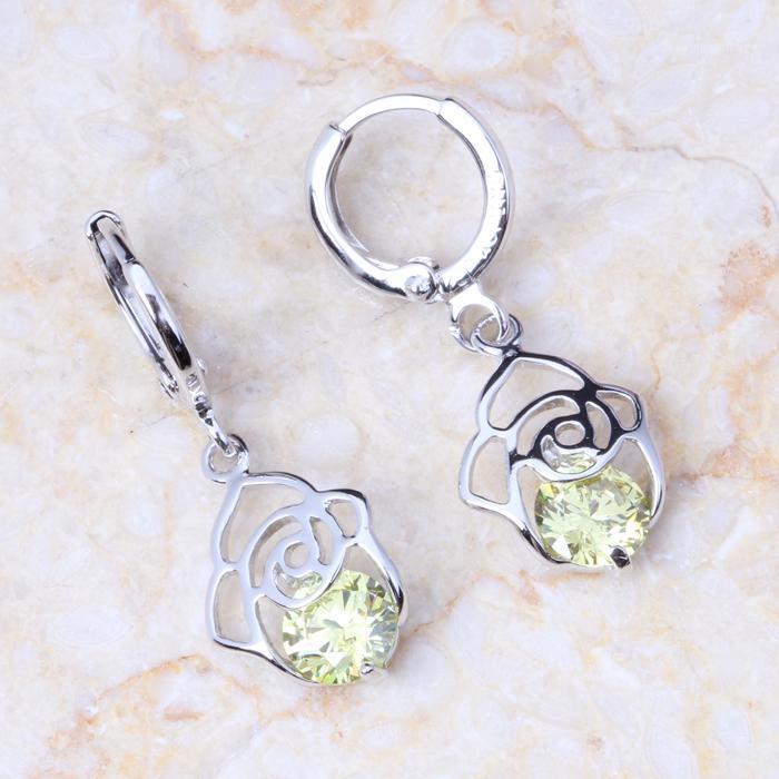 Womens Wedding Jewelry Yellow Crystal With Zircon Flower Earrings Silver Colour Drop Earrings E2941
Womens Wedding Jewelry Yellow Crystal With Zircon Flower Earrings Silver Colour Drop Earrings E2941