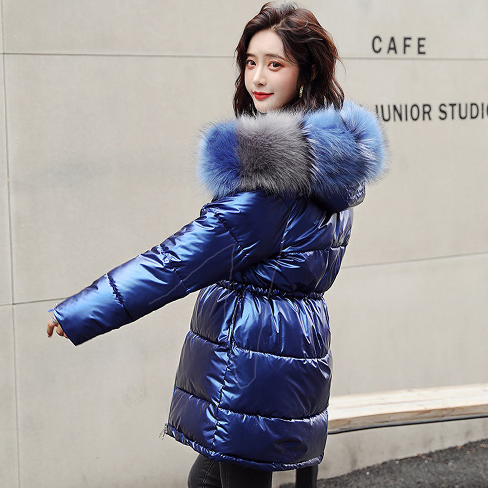 Aigo High Quality Jacket Women Thicken Hooded With Fur Long Coat Shinny Female Warm Winter Parkas 201128