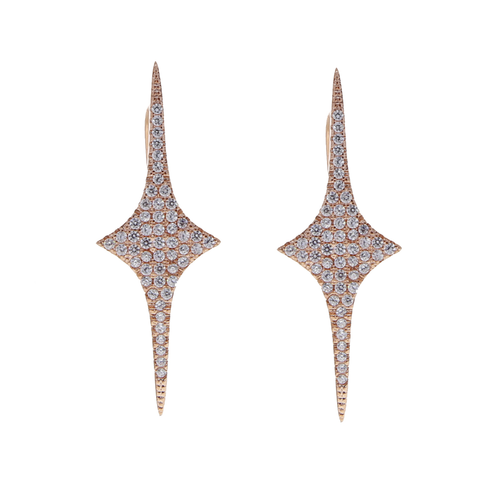 2021 Classic Starbrust Bling Cz Charm Rose Gold Color Studs Earrings for Women Engagement Jewelry Christmas Gift Wholesale
