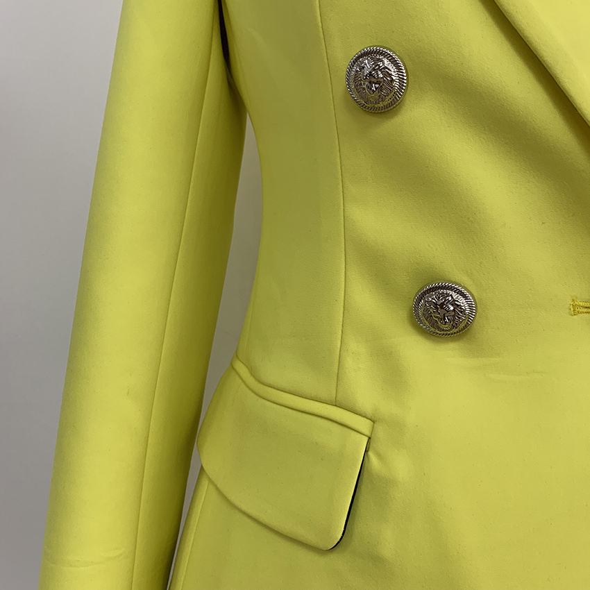 HIGH QUALITY Newest Fashion Blazer Women's Lion Buttons Double Breasted Fluorescence Yellow Blazer Jacket 201012