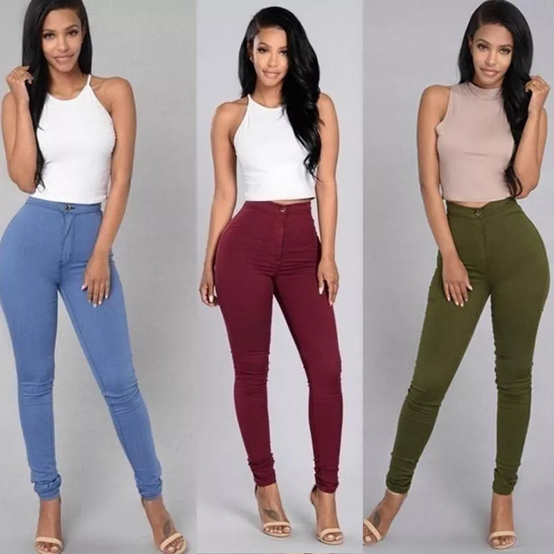 FT-0711 Fashion Pencil Jeans Candy Color Trousers Pants only Slim Women Jeans High Waist IN Stock