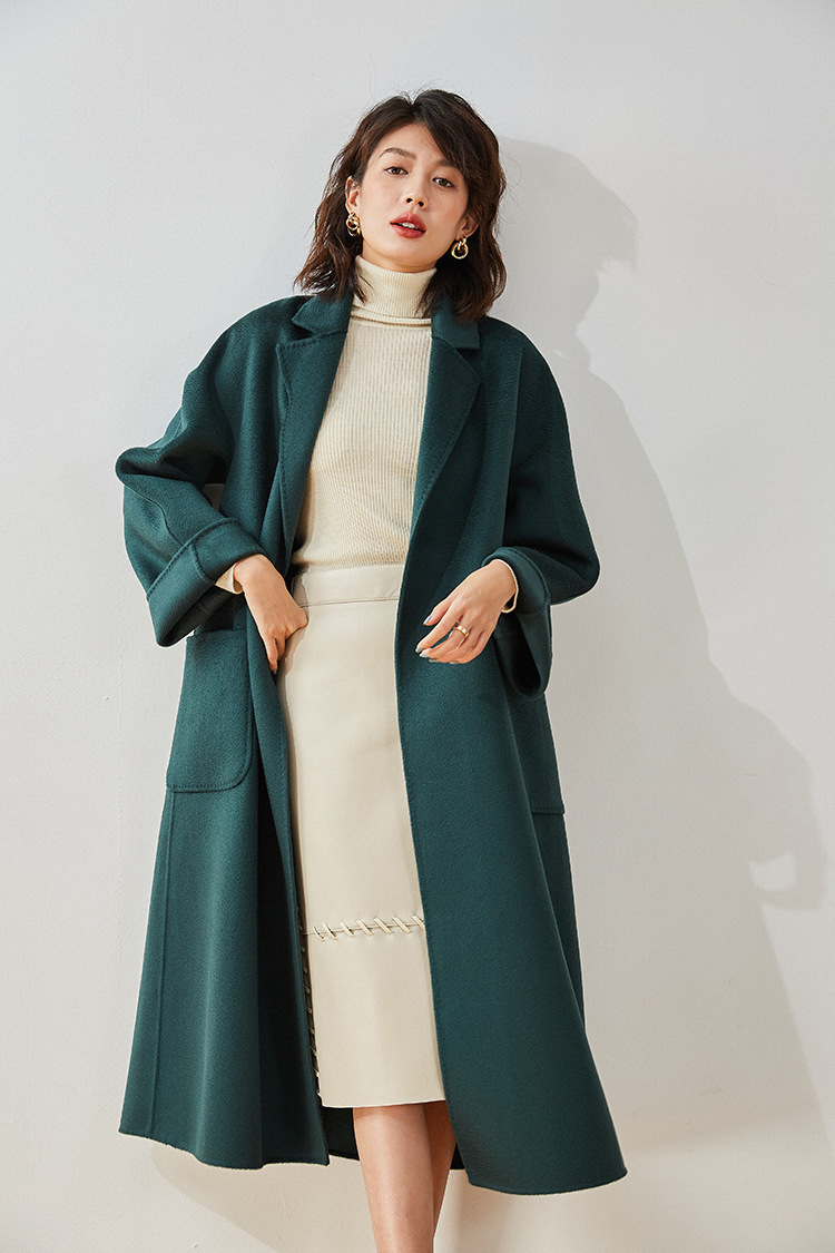 Women's winter water ripple female women long double-sided cashmere loose wool coat plus size 201102