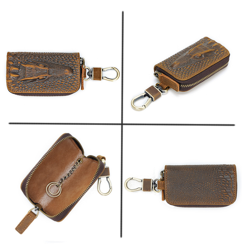 Fashion Leather Car Key Bag Unisex Zipper Keys Housekeeper Cow Split Leather Key Organizer Case Wallet