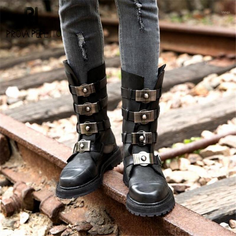 Prova Perfetto Black Punk Style Women Motorcycle Boots Straps Back Zipper Mid-calf Winter Boots Female Platform Botas Militares1
Prova Perfetto Black Punk Style Women Motorcycle Boots Straps Back Zipper Mid-calf Winter Boots Female Platform Botas Militares1