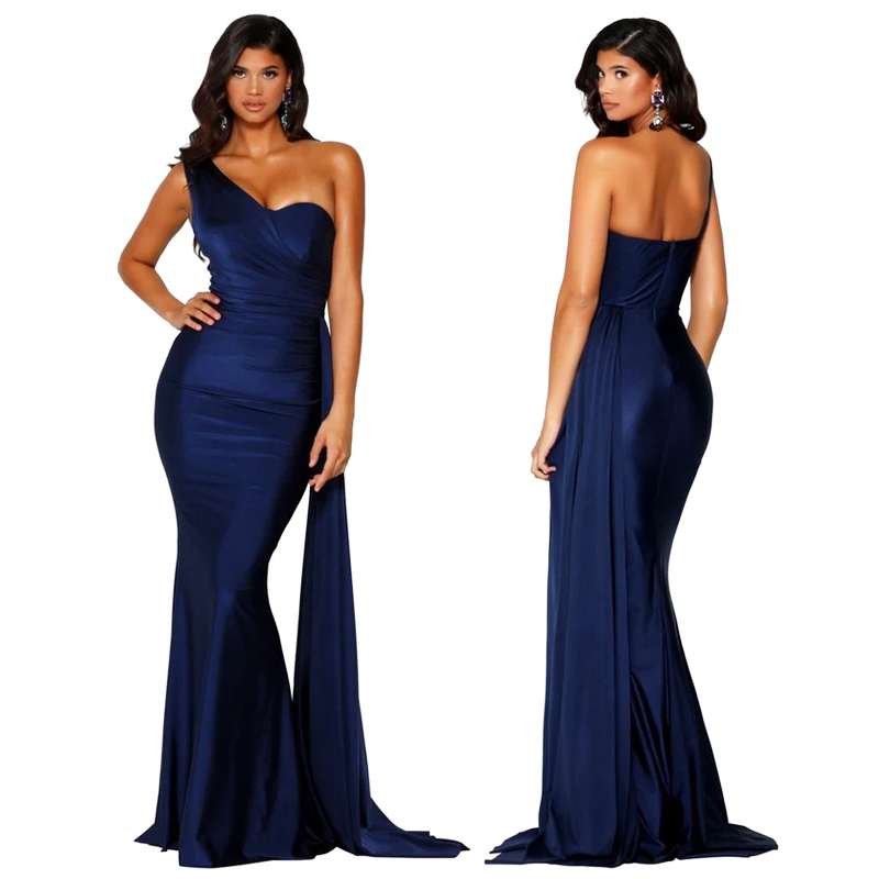 Elegant One Shoulder Maxi Dress Robe Burgundy Sleveless Draped Bodycon Floor Length Long Evening Party Dress Gown T200604