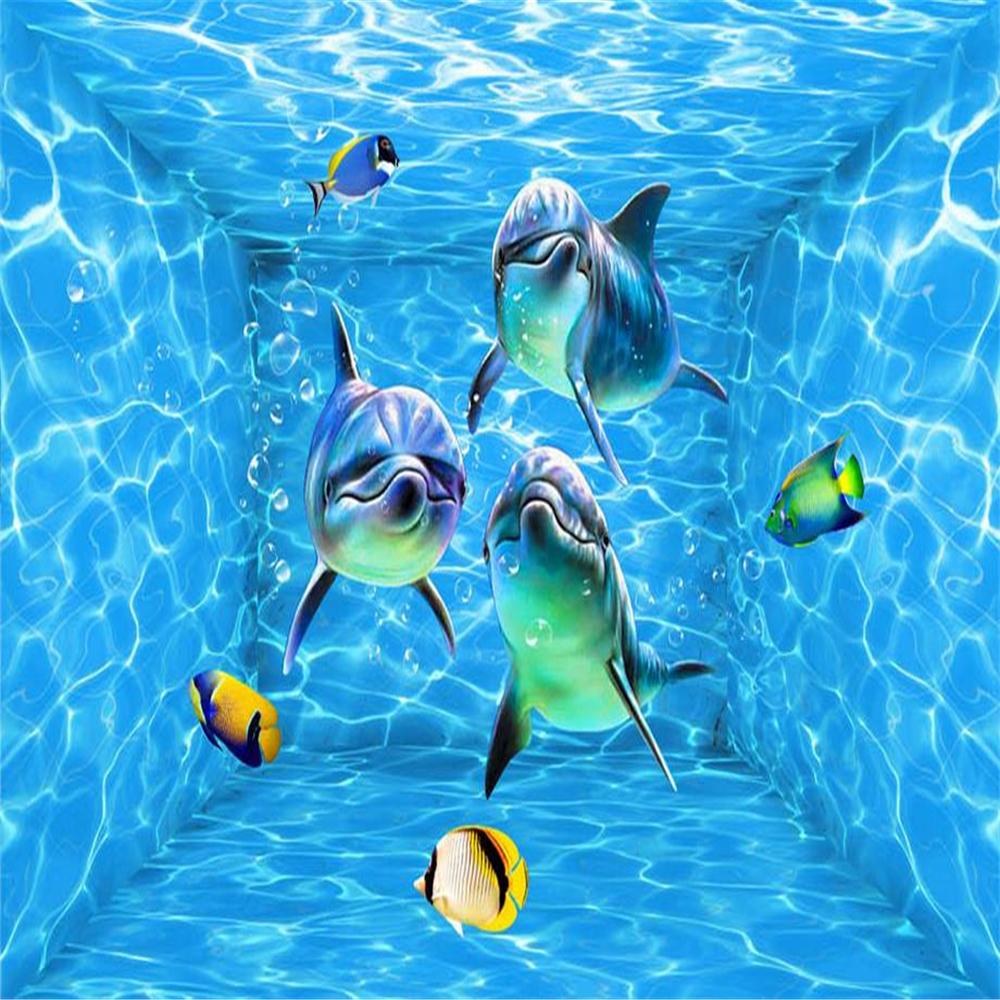 Bellissimo Modello Di Acqua Blu Oceano Delfino Soffitti Tema Soffitto Murale 3D…