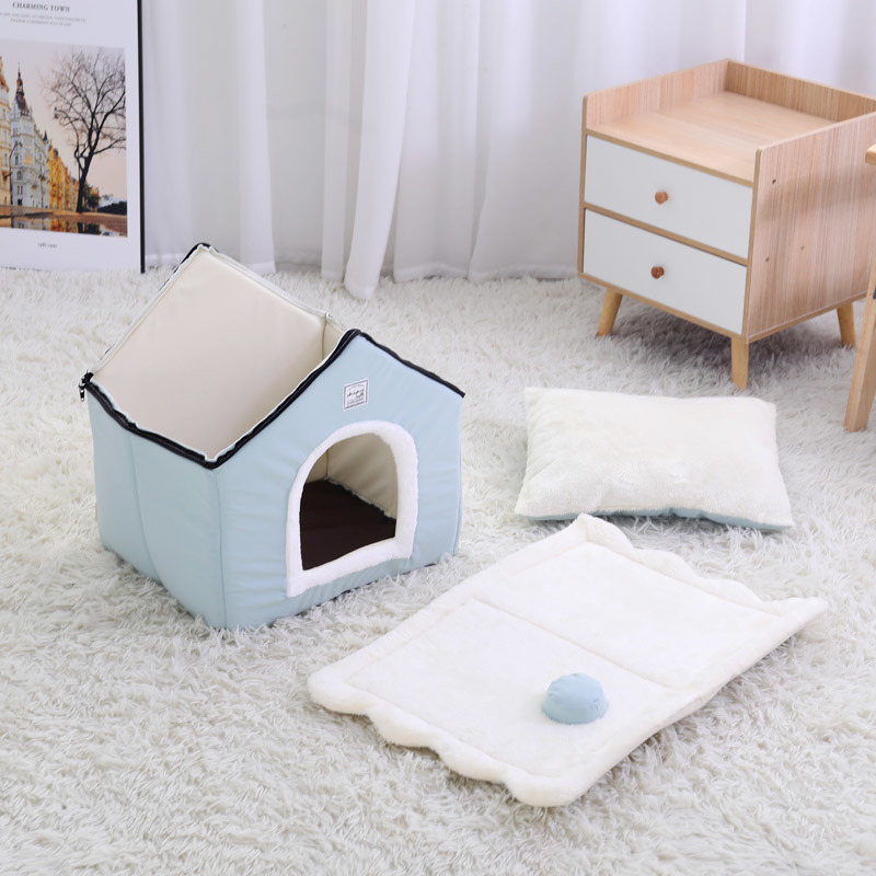 Hoopet Winter Cat House Warm Washable Bed Removable Cover Non Slip Bottom Pet Cave Small Dog Rabbit Nest With Mat 201130