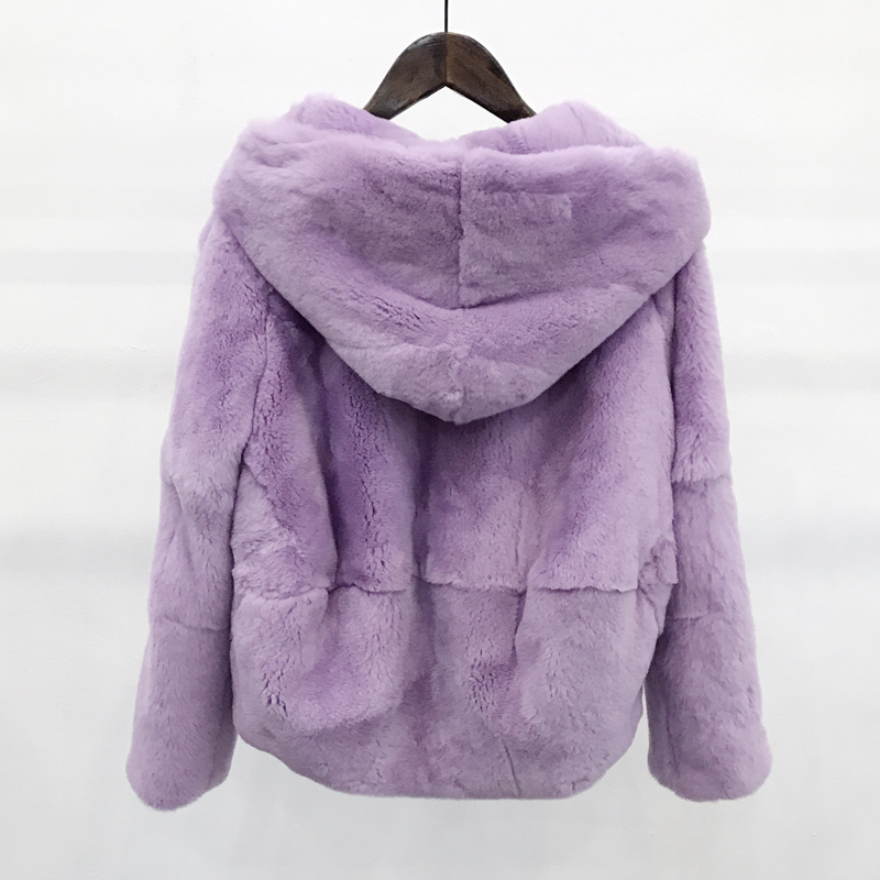 whole skin natural real Rex fur coat clothing women's winter hooded short jacket long-sleeved outerwear coat large size T200319