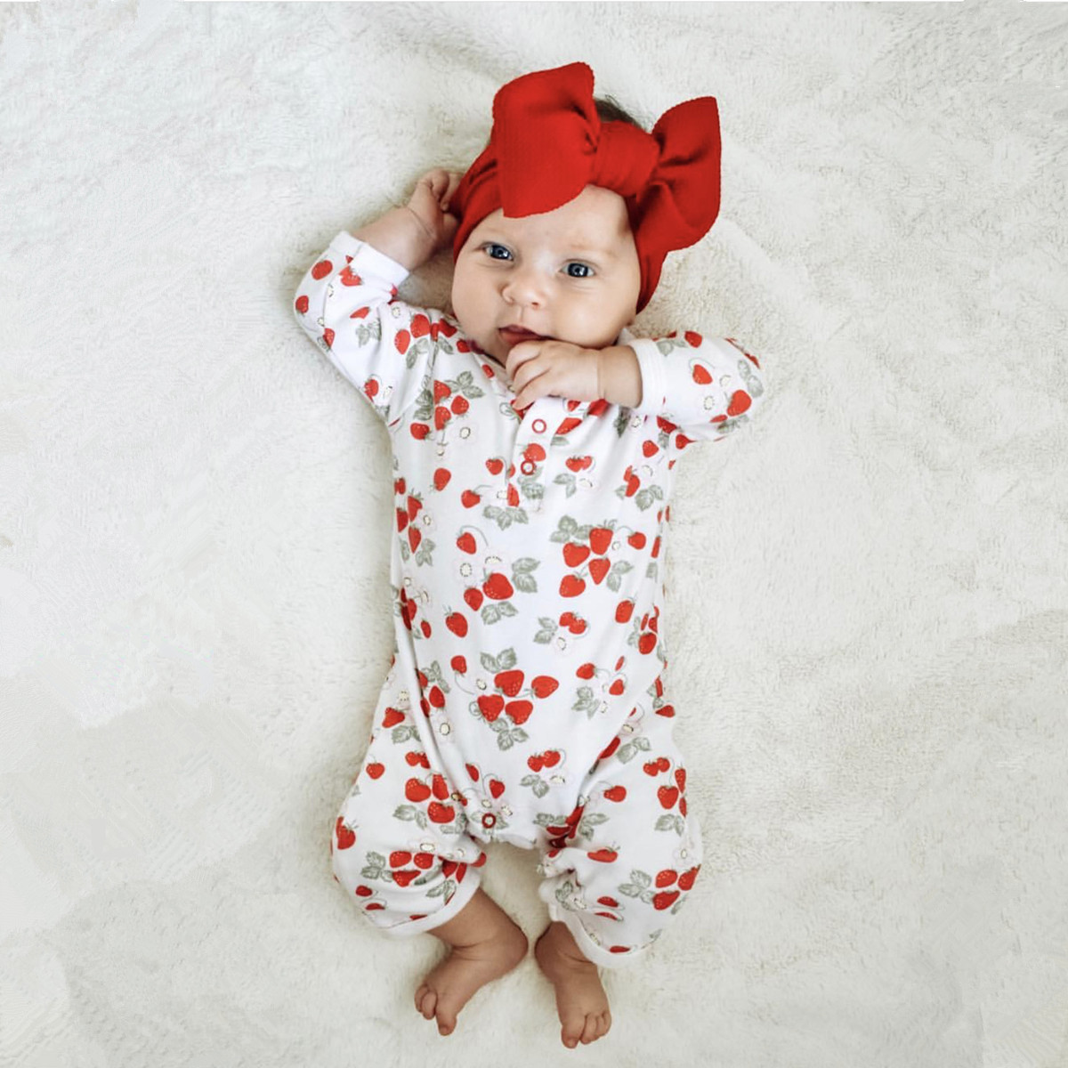 Newborn Baby Girls Romper Cute Strawberry Print Cotton Long Sleeve Jumpsuit Autumn Outfit Clothes Infant Toddler Clothing 201027