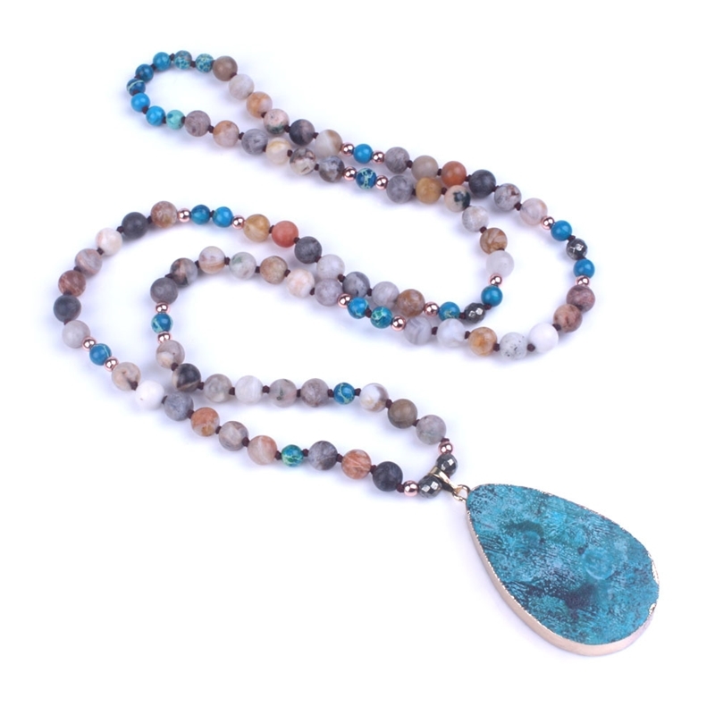 Pendentif en pierre naturelle Ocean Naturel Pendentif Yoga Macrame pour femme Energie Collier 201014