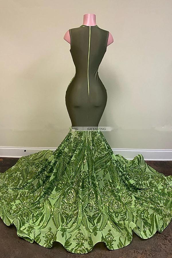 Applique Sequin Olive Green Mermaid African Evening Dresses 2022 Black Girls Long Graduation Dress Plus Size Formal prom Gowns robe vert émeraude
